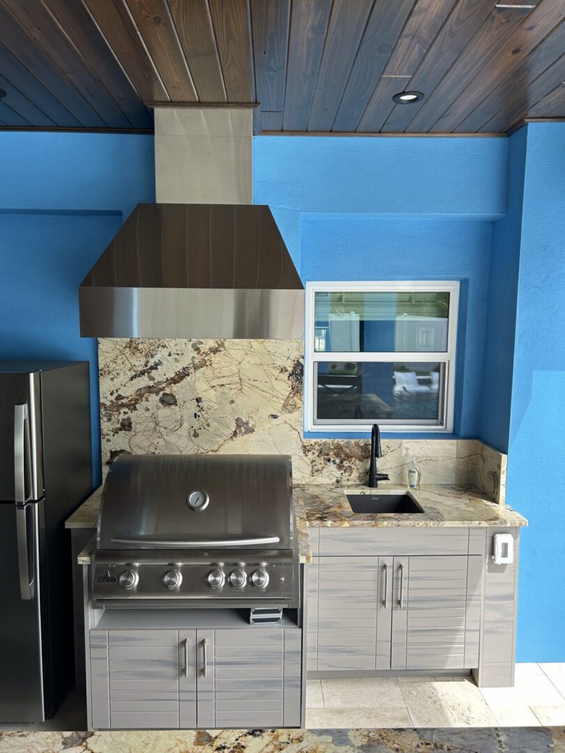 Modern outdoor stainless grill and sink